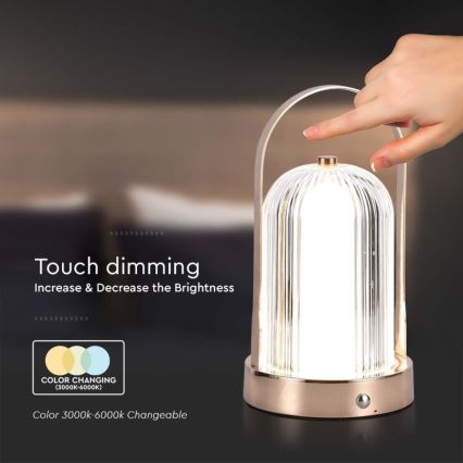LED Dimbare oplaadbare touch tafellamp LED/1W/5V 3000-6000K 1800 mAh koper