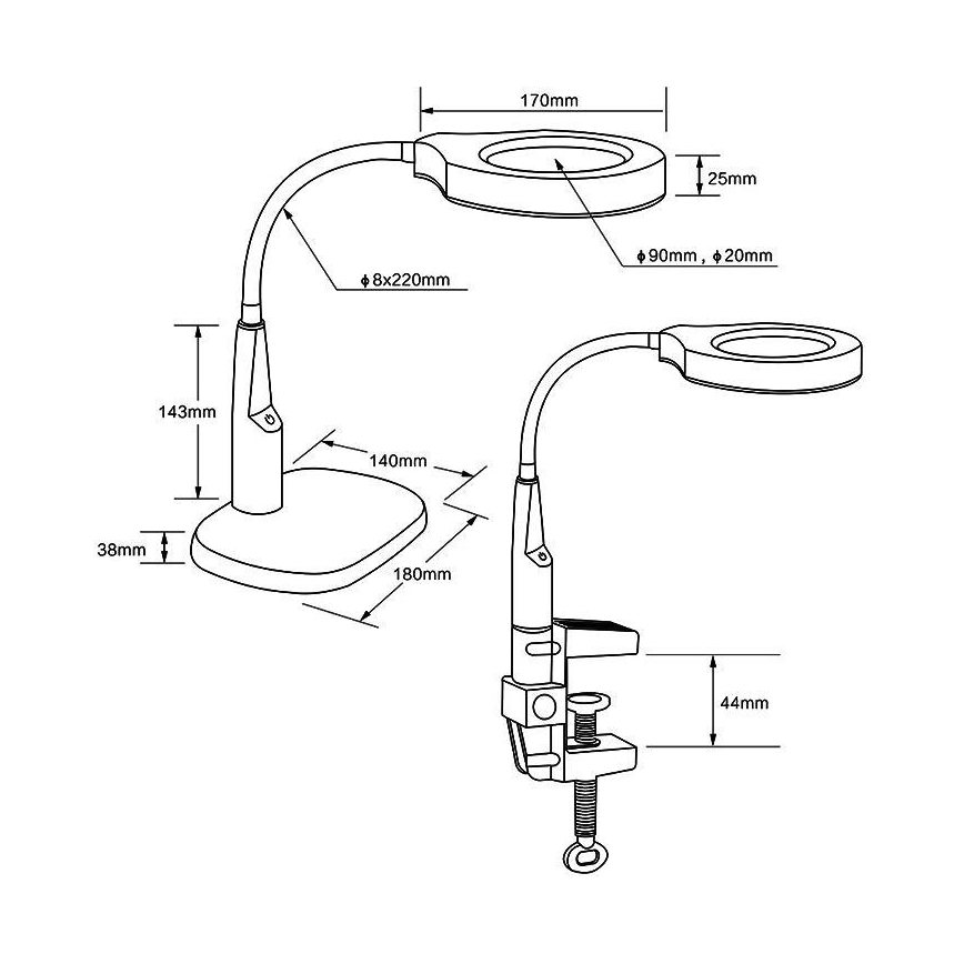 Dimbare LED tafellamp met bifocale loep LED/6W/230V 6000-7000K zwart