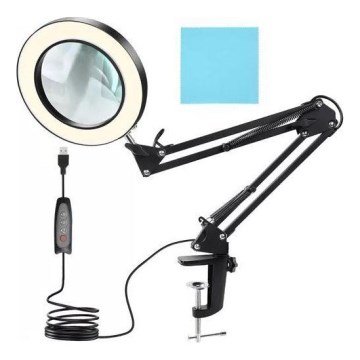 Dimbare LED tafellamp met een vergrootglas ​ LED/6W/5V 3000K/4000K/6000K zwart