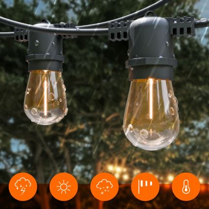 LED dimbare, op zonne-energie werkende decoratieve lichtsnoer 20xE27/0,3W/3/5V USB 2400 mAh 20,62 m IP65 zwart + afstandsbediening