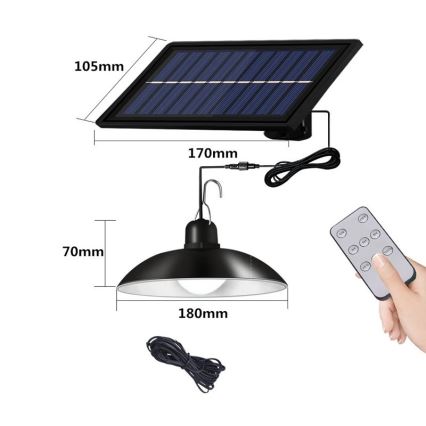 Dimbare LED zonne-hanglamp aan een kabel met sensor LED/1,8W/3,7V IP44 6500K 1600 mAh + afstandsbediening