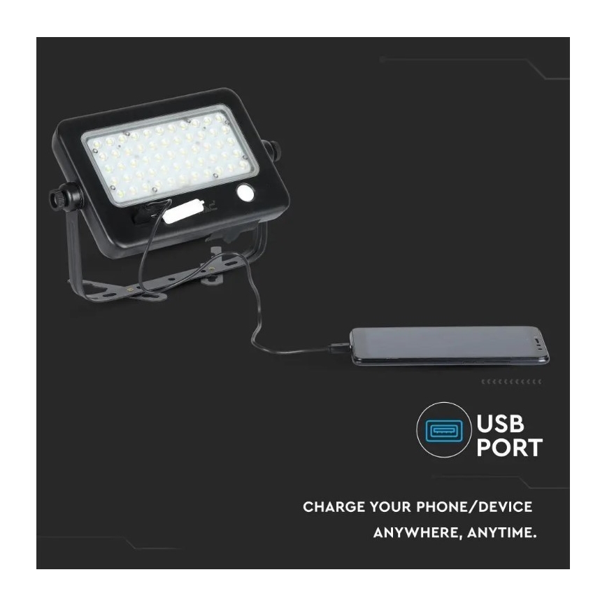 Dimbare LED-zonneschijnwerper met sensor LED/10W/3,7V 4000K IP65 7200 mAh + USB-poort