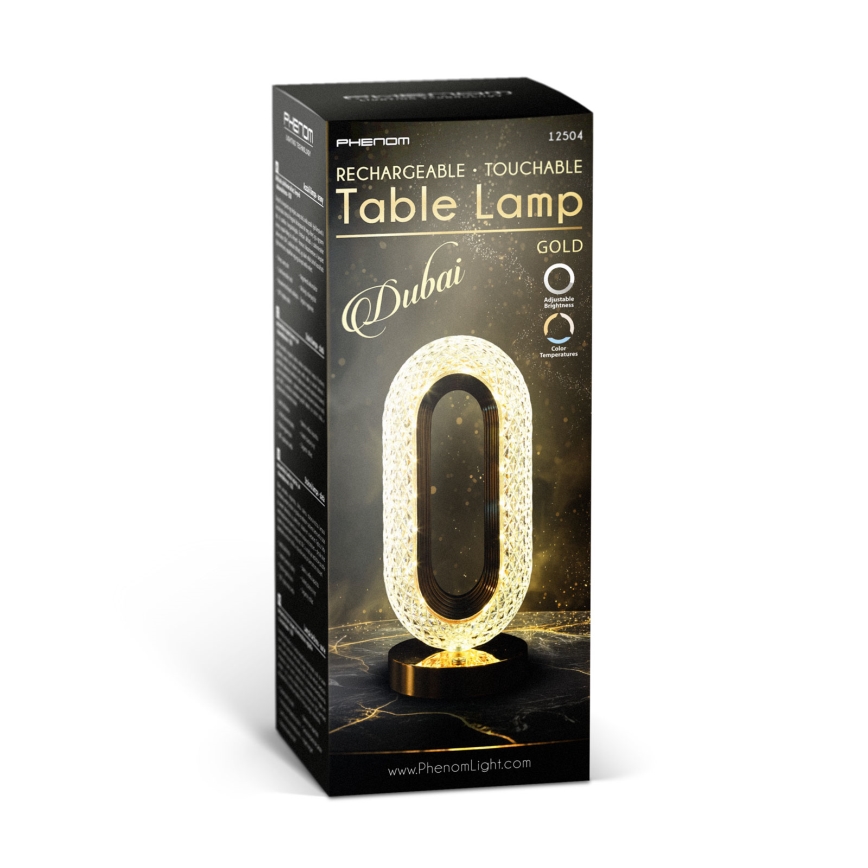 LED dimbare oplaadbare tafellamp DUBAI LED/2W/5V 2700K/4000K/6500K 400 mAh goud