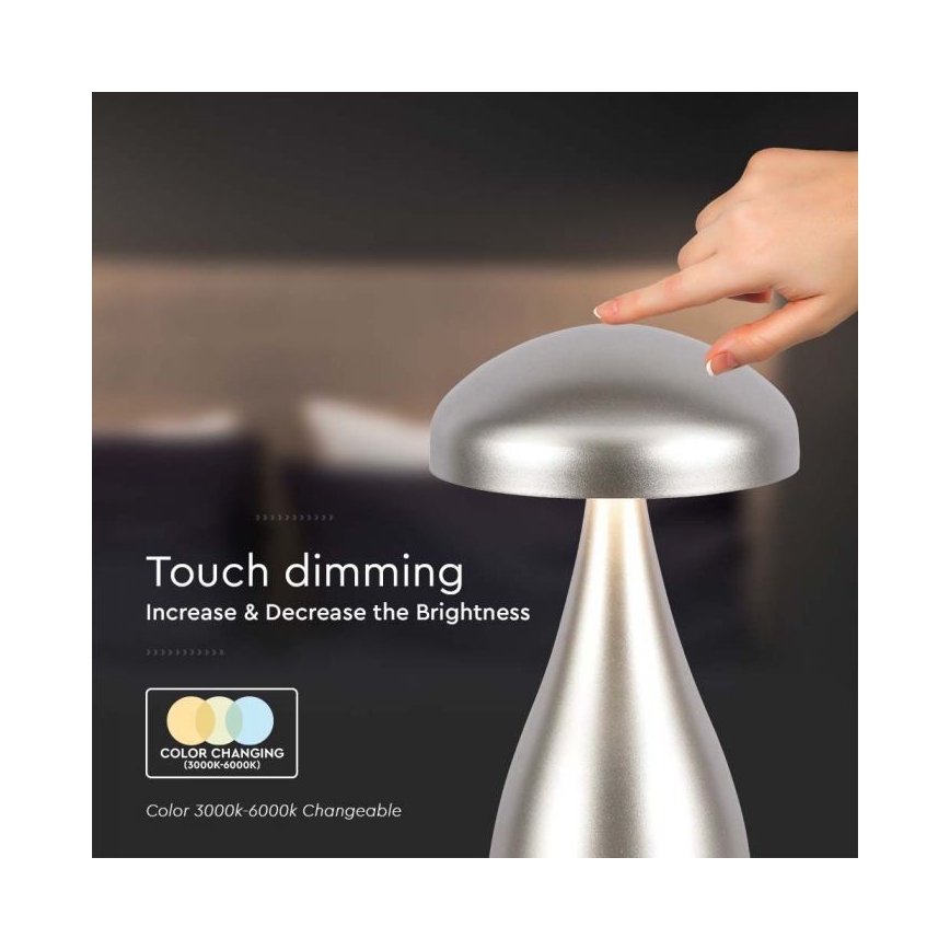 LED Dimbare Oplaadbare Touch Tafellamp LED/1W/5V 3000-6000K 1800 mAh zilver