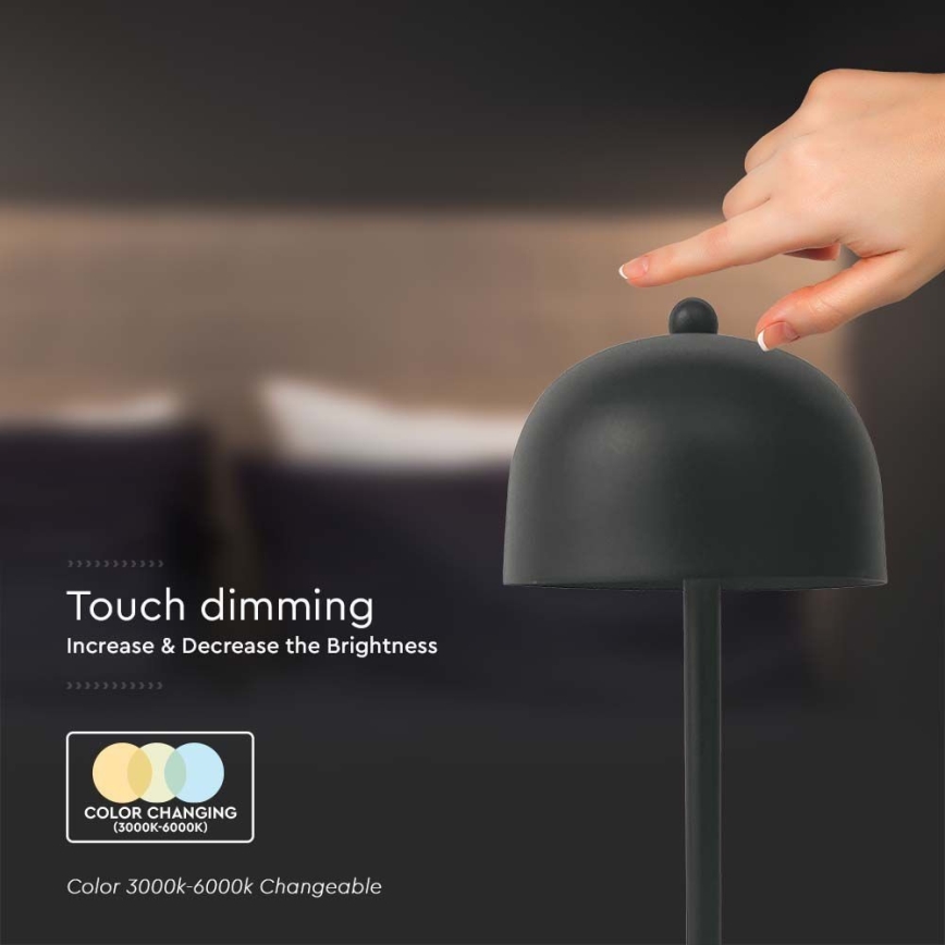 LED Dimbare Oplaadbare Touch Tafellamp LED/1W/5V 3000-6000K 1800 mAh zwart