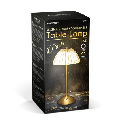 Dimbare oplaadbare LED-tafellamp PARIS LED/2W/5V 2700K/4000K/6500K 800 mAh goudkleurig