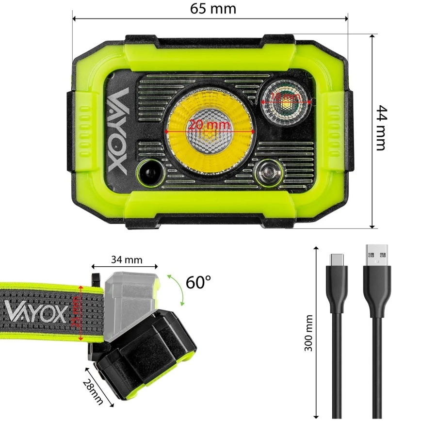 LED-dimbare oplaadbare hoofdlamp met sensor LED/10W/5V IP66 750 lm 1500 mAh