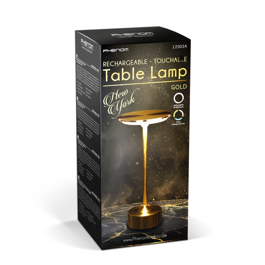 LED dimbare oplaadbare bureaulamp NEW YORK LED/1,8W/5V 2700K/4000K/6500K 1200 mAh goud