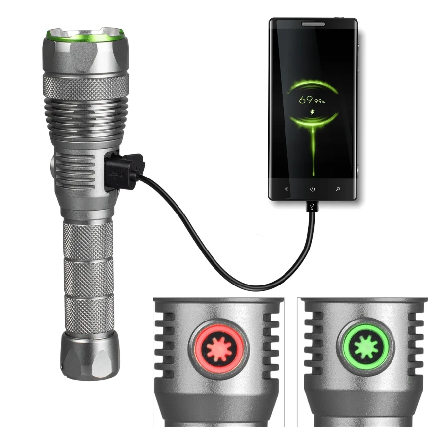 Dimbare oplaadbare LED zaklamp met powerbankfunctie LED/30W/5V IPX7 3000 lm 4000 mAh