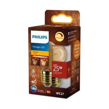 Dimbare vintage LED-lamp Philips P45 E27/3,1W/230V 2200K CRI 90