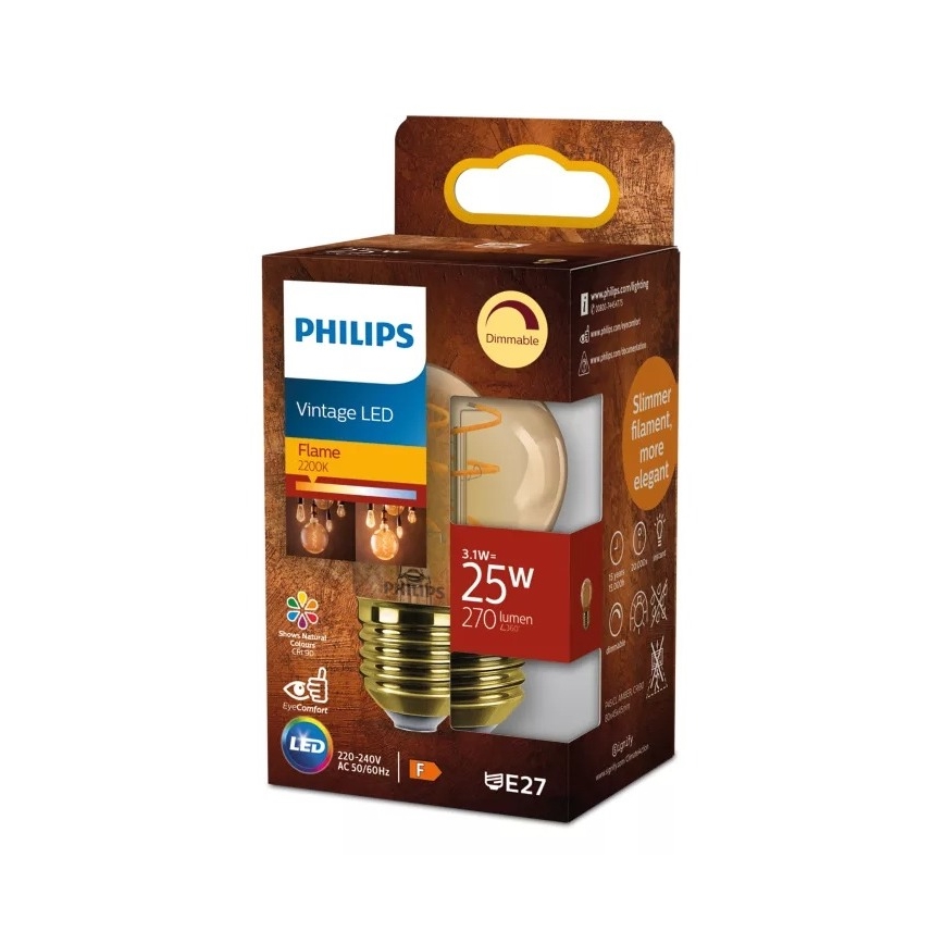 Dimbare vintage LED-lamp Philips P45 E27/3,1W/230V 2200K CRI 90