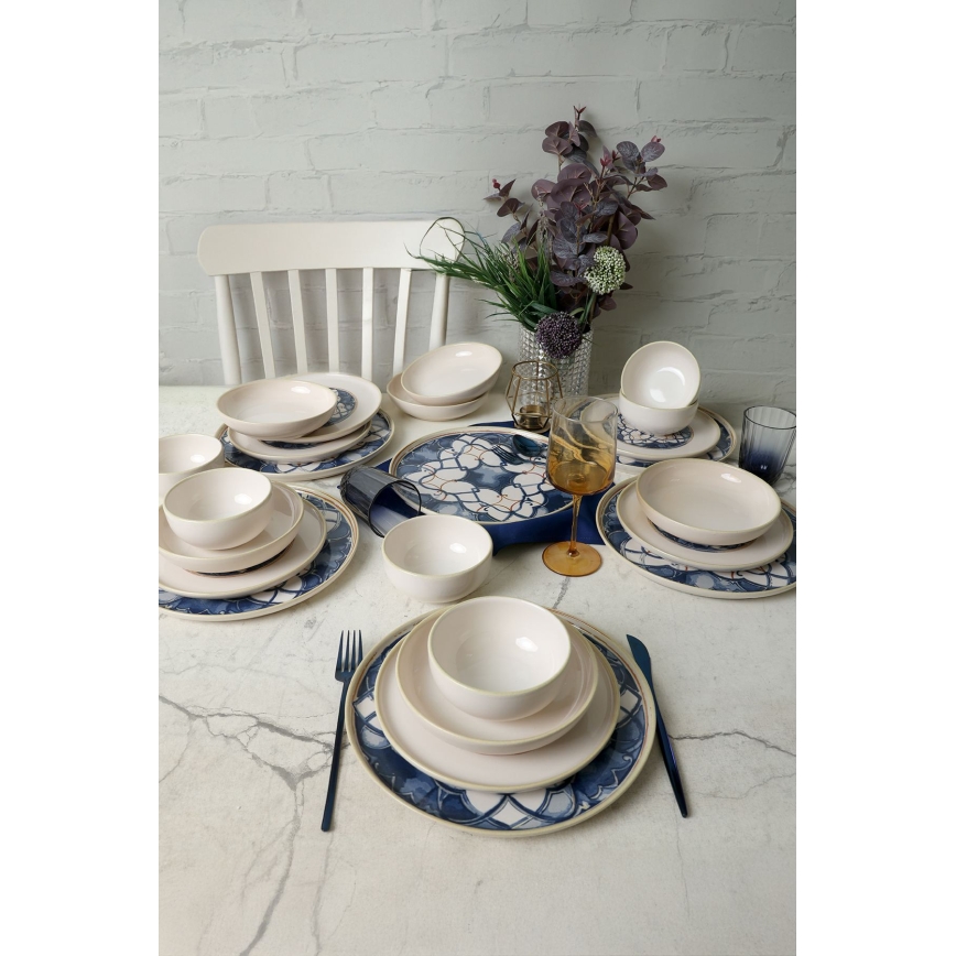 Dinerset 24 st. wit/blauw/keramiek