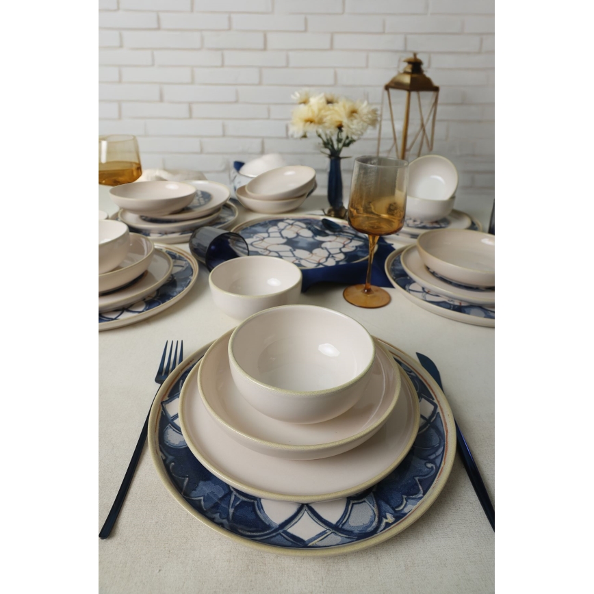 Dinerset 24 st. wit/blauw/keramiek