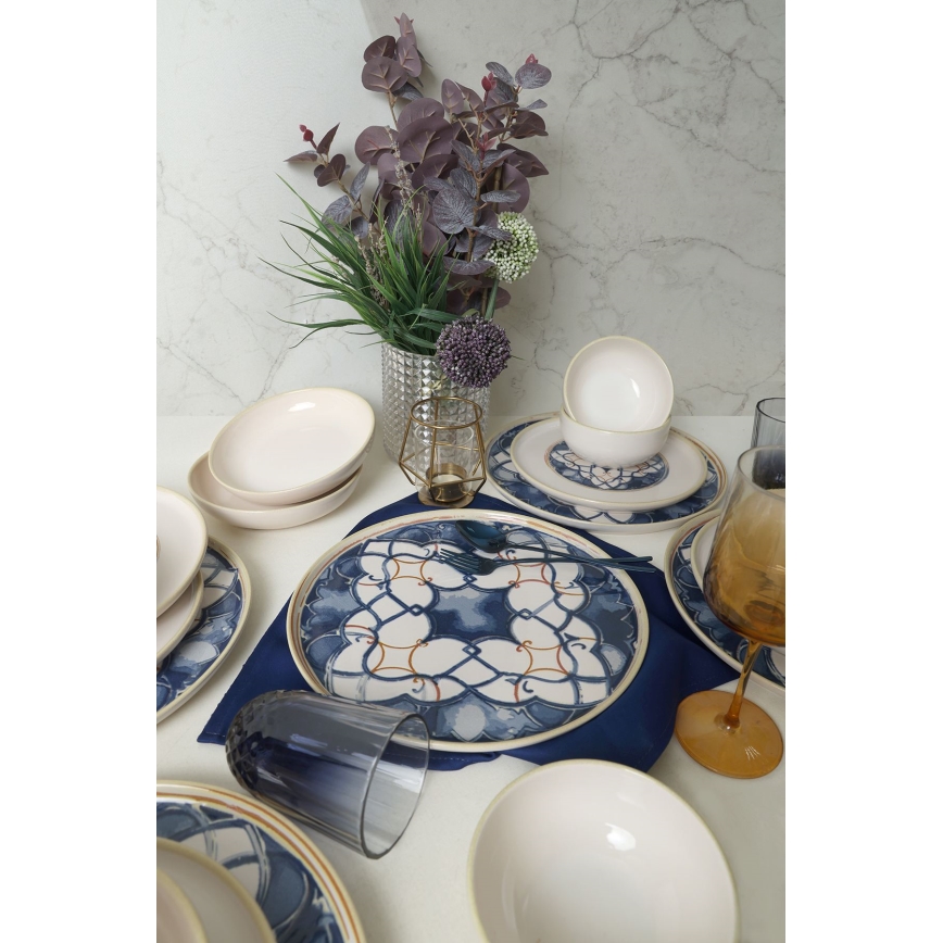 Dinerset 24 st. wit/blauw/keramiek