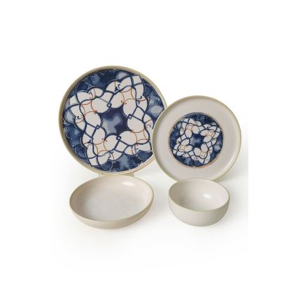 Dinerset 24 st. wit/blauw/keramiek