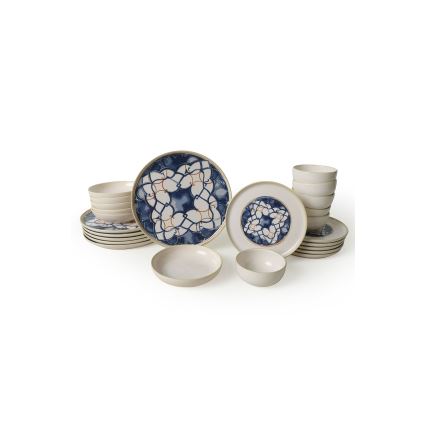 Dinerset 24 st. wit/blauw/keramiek