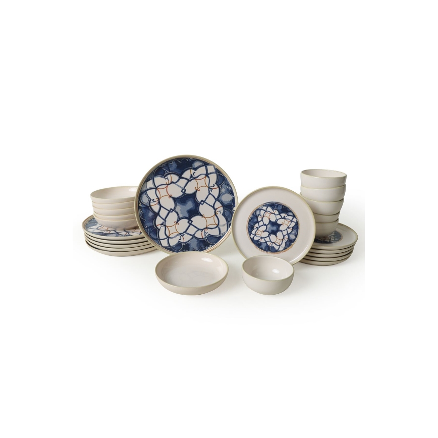 Dinerset 24 st. wit/blauw/keramiek