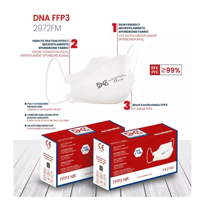 DNA Mondkapje FFP3 NR CE 2163 Medisch 1stuk