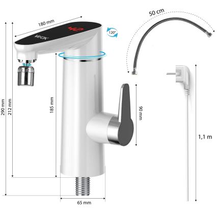 Doorstroomverwarmer met LED-display 3000W/230V IPX4 wit