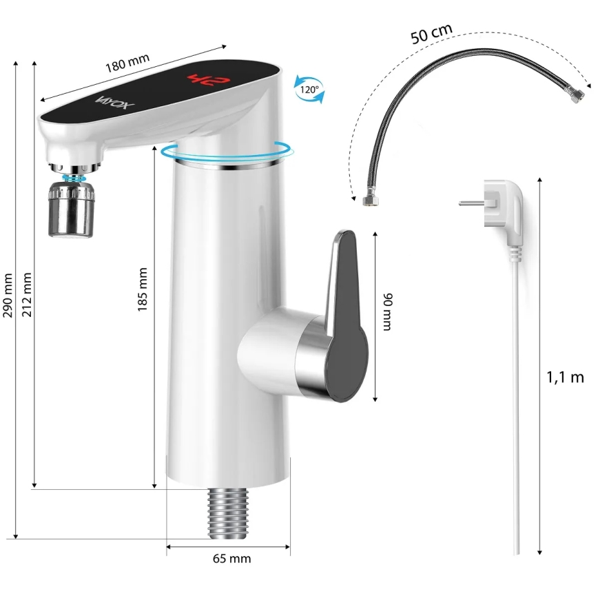 Doorstroomverwarmer met LED-display 3000W/230V IPX4 wit