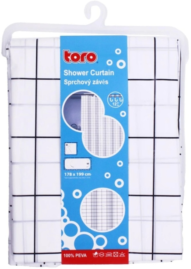 Douchegordijn TORO EASY 178x199 cm wit/zwart
