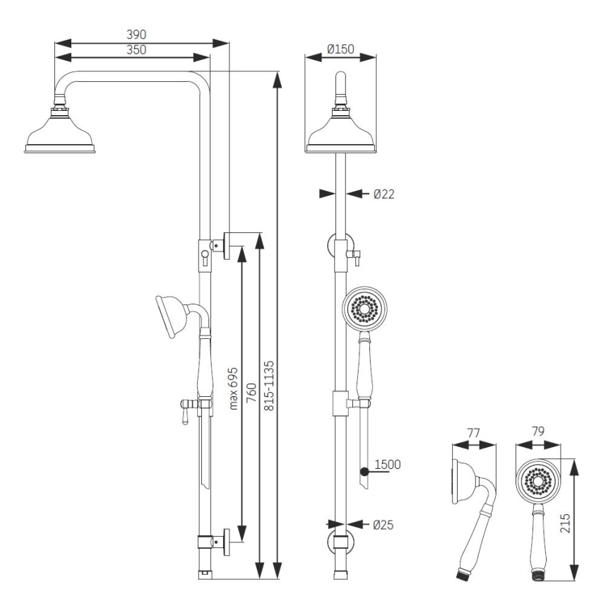 Doucheset AEROSKOBING messing