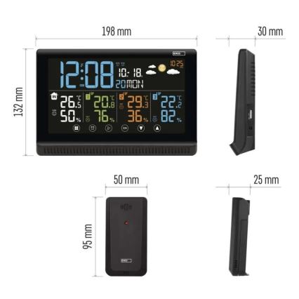 Draadloos weerstation met drie sensoren 5V/3xAAA + 2xAAA