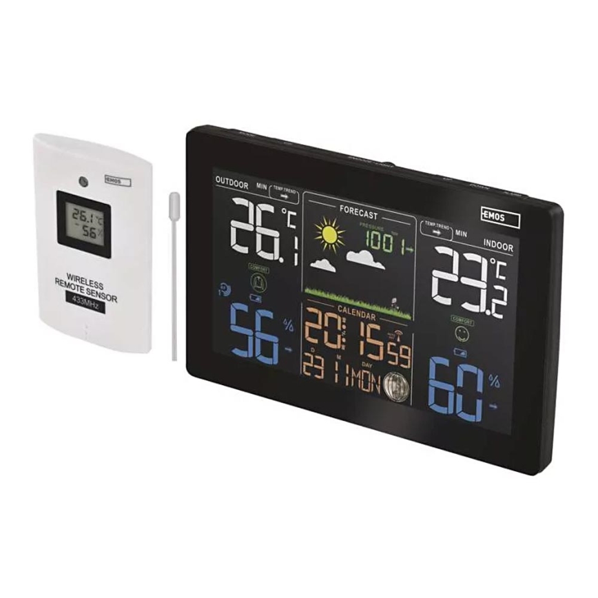Draadloos weerstation met wekker 5V/3xAAA + 2xAAA zwart