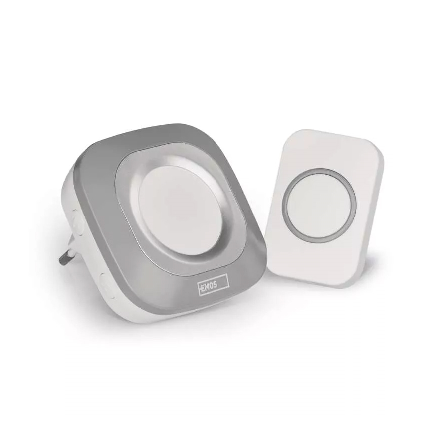 Draadloze deurbel met stekker 230V + 1xCR2032 IP44 grijs