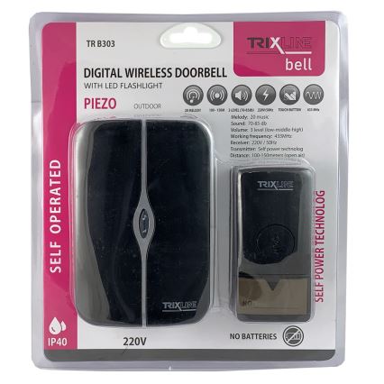 Draadloze deurbel met stekker PIEZO BELL 230V IP40 zwart