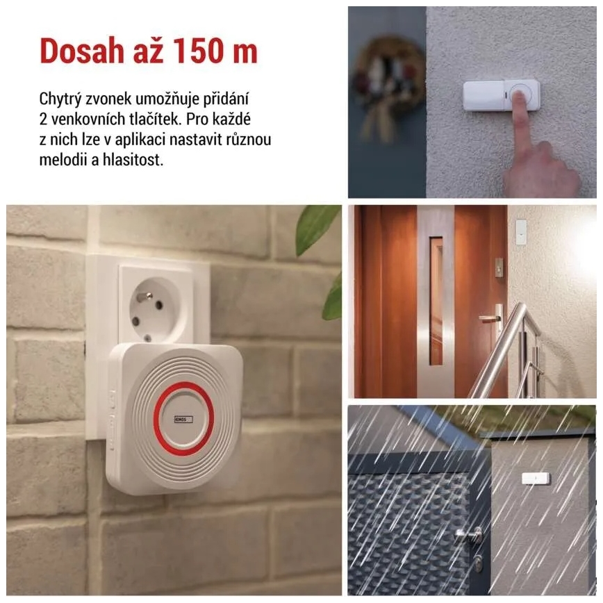 Draadloze deurbel voor in het stopcontact GoSmart 230V + 1xCR2032 wit Wi-Fi