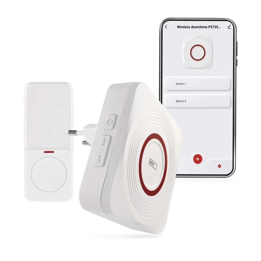 Draadloze deurbel voor in het stopcontact GoSmart 230V + 1xCR2032 wit Wi-Fi