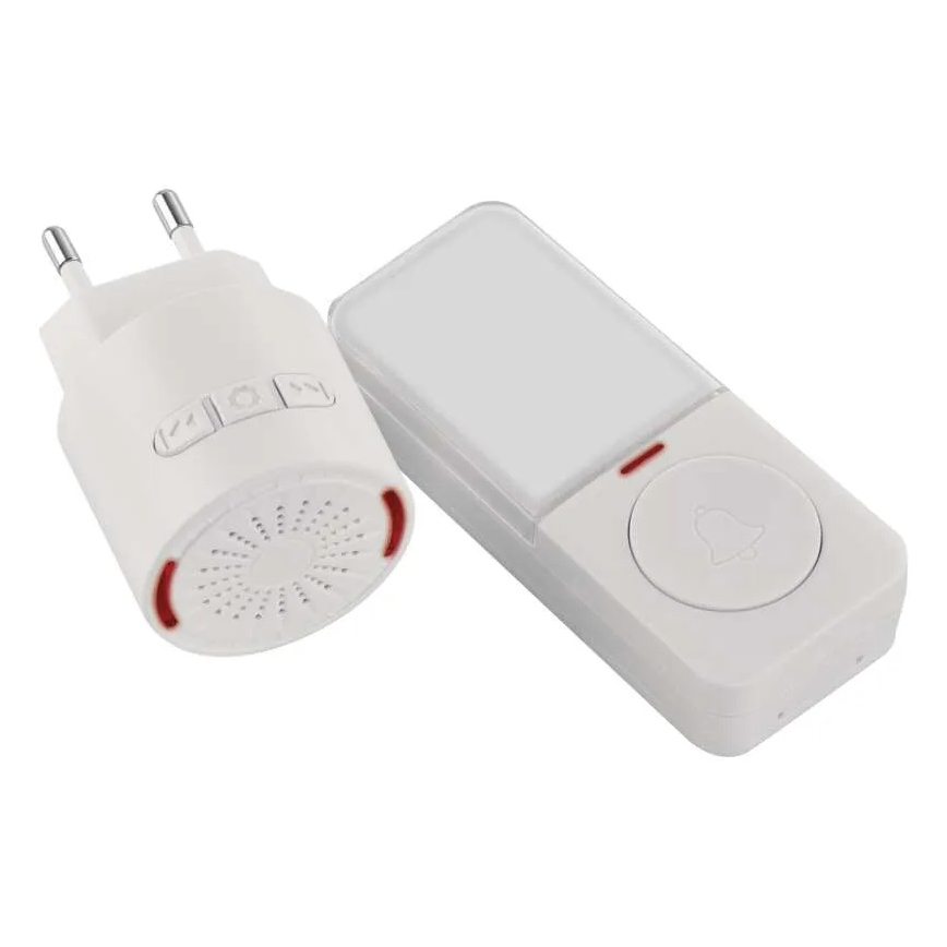 Draadloze deurbel voor stopcontact 230V + 1x CR2032, wit