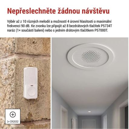 Draadloze inbouwdeurbel 230V + 1xCR2032 wit