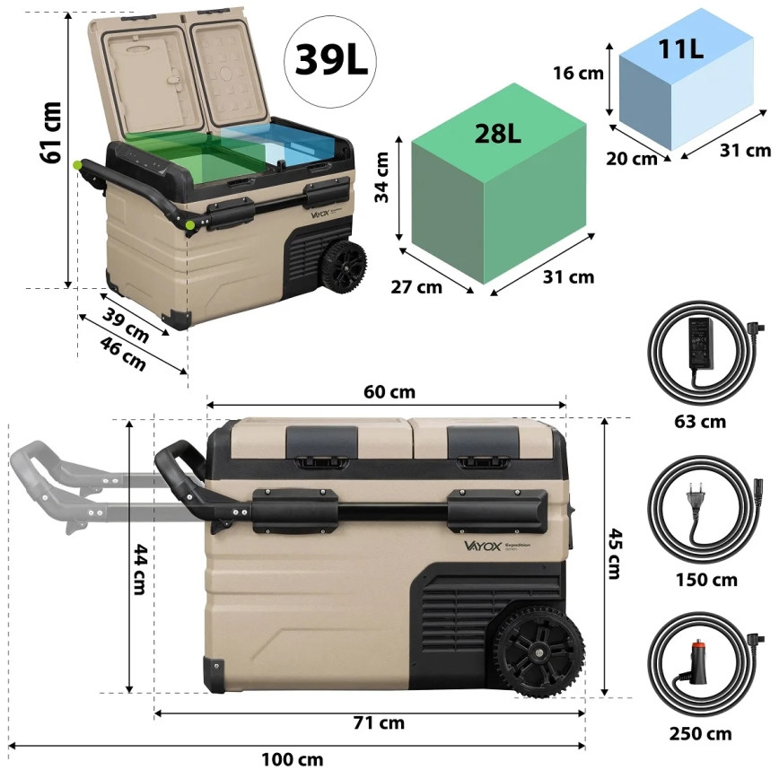 Draagbaar autokoelkast met LCD scherm 39 l 230V/12V/24V bruin
