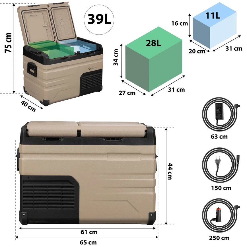 Draagbaar autokoelkast met LCD scherm 39 l 230V/12V/24V bruin