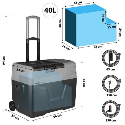 Draagbaar autokoelkast met LCD scherm 40 l 230V/12V/24V zwart