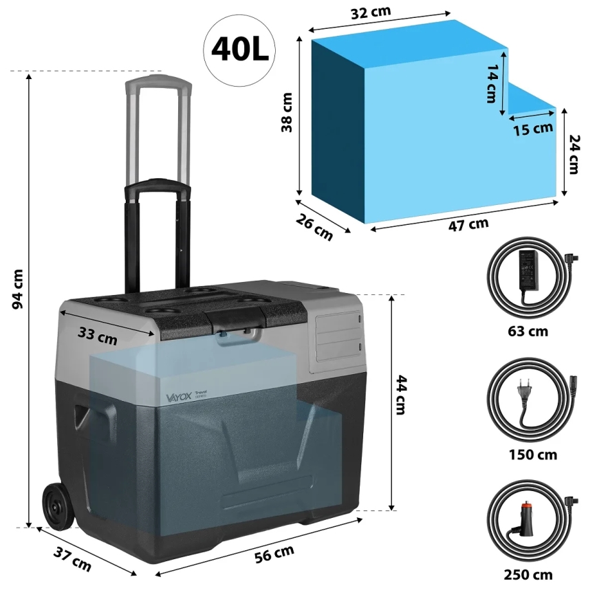 Draagbaar autokoelkast met LCD scherm 40 l 230V/12V/24V zwart