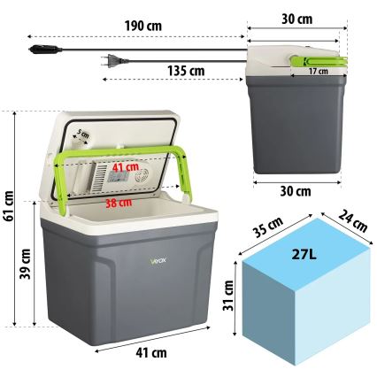 Draagbaar autokoelkast met verwarmingsfunctie 27 l 230V/12V/24V grijs