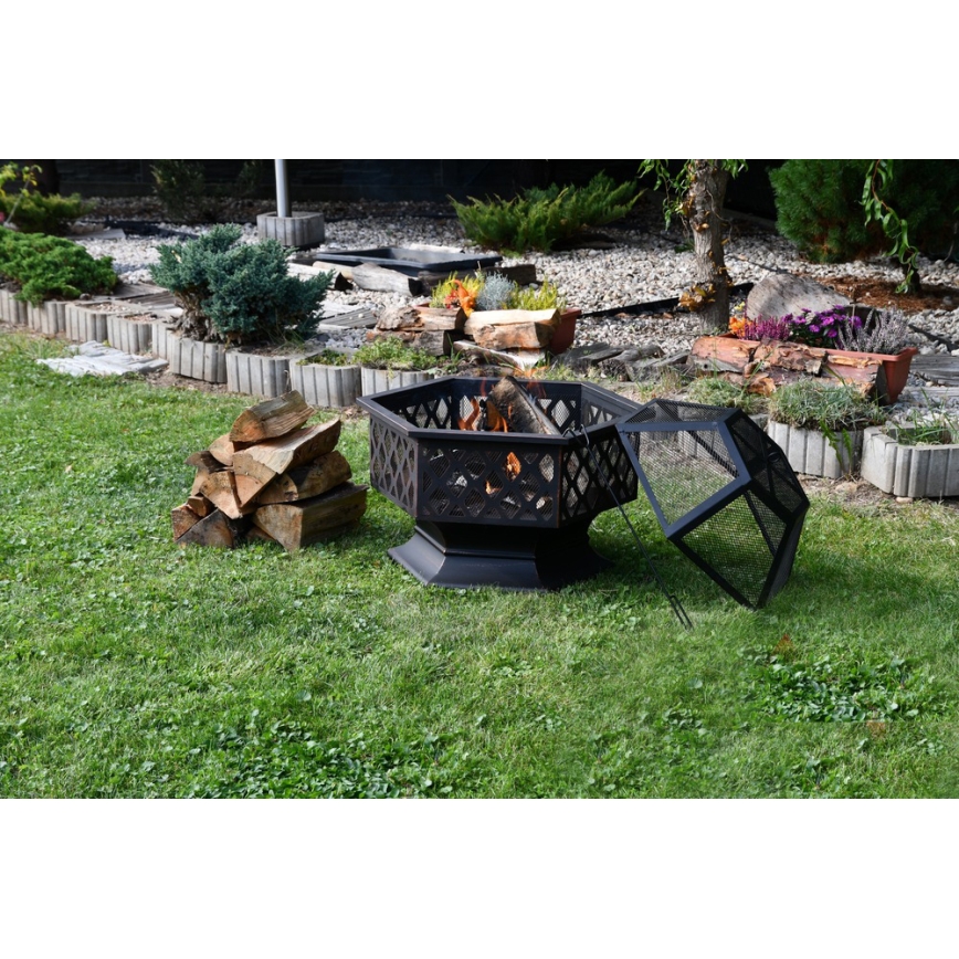 Draagbaar hout kampvuur met rooster zwart/patina