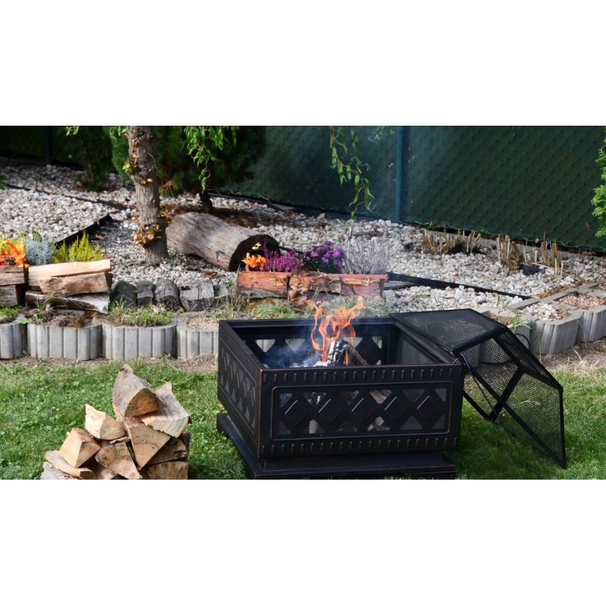 Draagbaar hout kampvuur met rooster zwart/patina