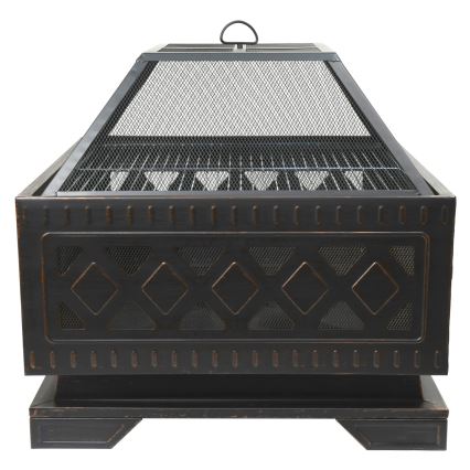 Draagbaar hout kampvuur met rooster zwart/patina