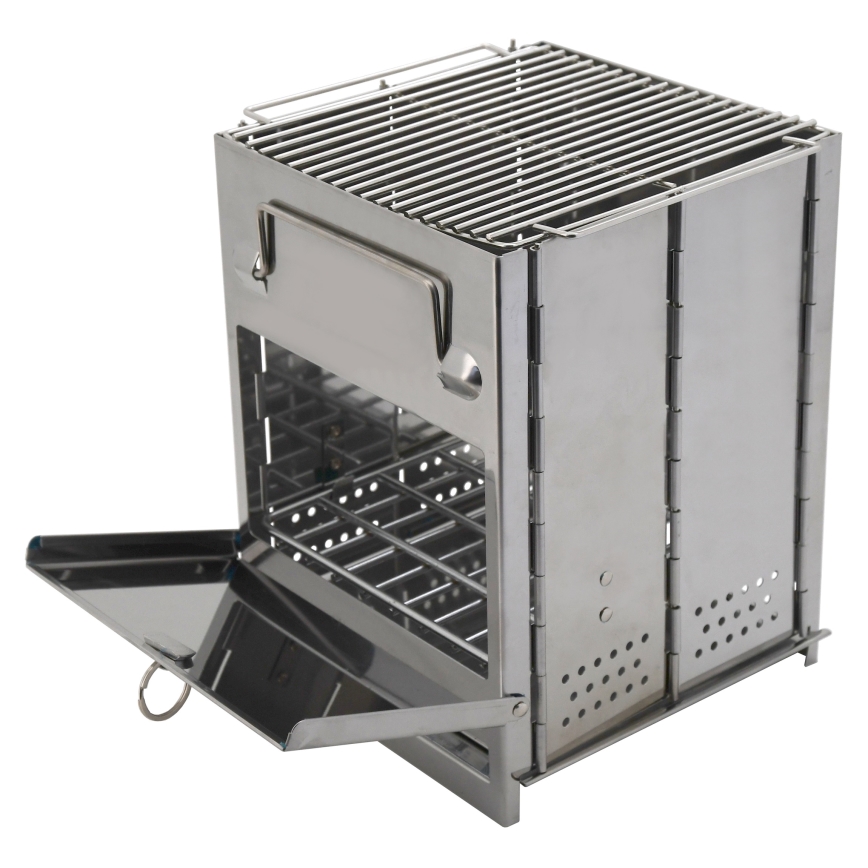 Draagbare houtgrill glanzend chroom