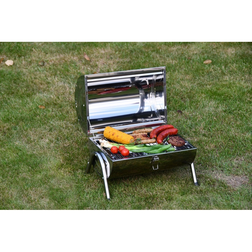 Draagbare houtskoolgrill glanzend chroom