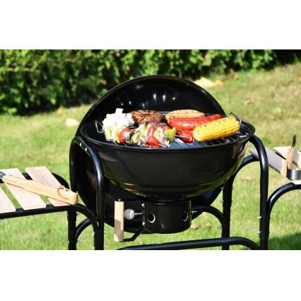 Draagbare houtskoolgrill zwart/hout