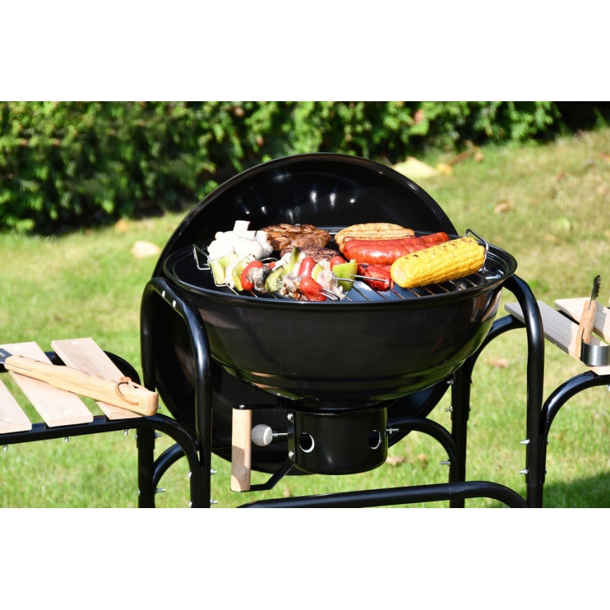 Draagbare houtskoolgrill zwart/hout