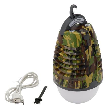 LED Draagbare oplaadbare lamp met insectenvanger LED/2W/3,7V 1800 mAh IPX4 camouflage
