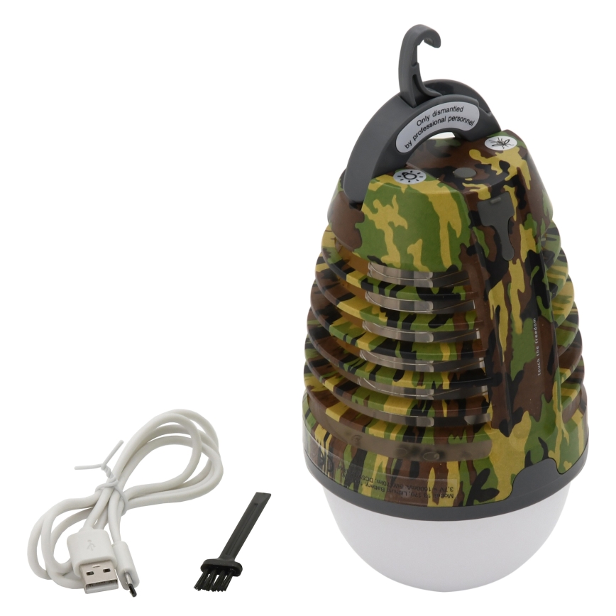 LED Draagbare oplaadbare lamp met insectenvanger LED/2W/3,7V 1800 mAh IPX4 camouflage