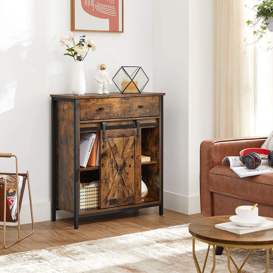 Dressoir met schuifdeuren en lades FIRA bruin/zwart