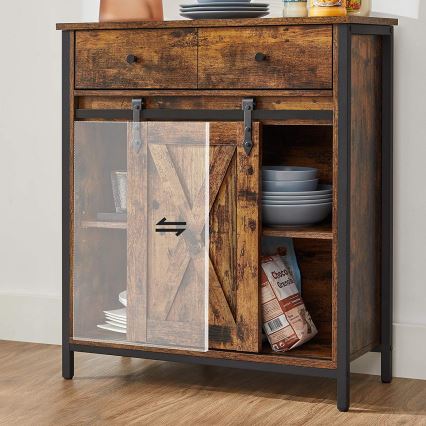 Dressoir met schuifdeuren en lades FIRA bruin/zwart